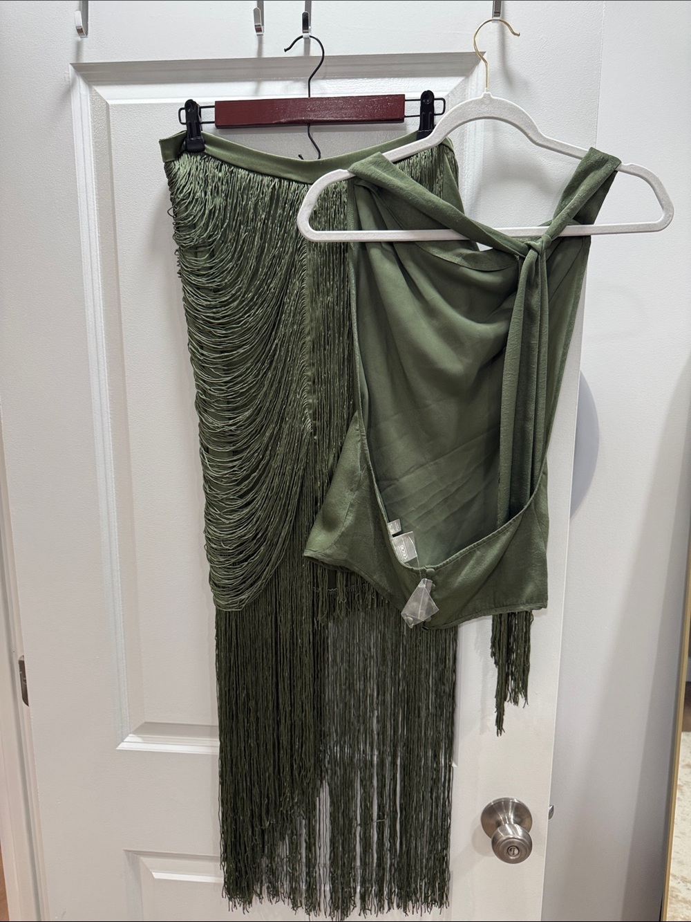 2 piece ASOS Olive Green Fringe Maxi Skirt and top